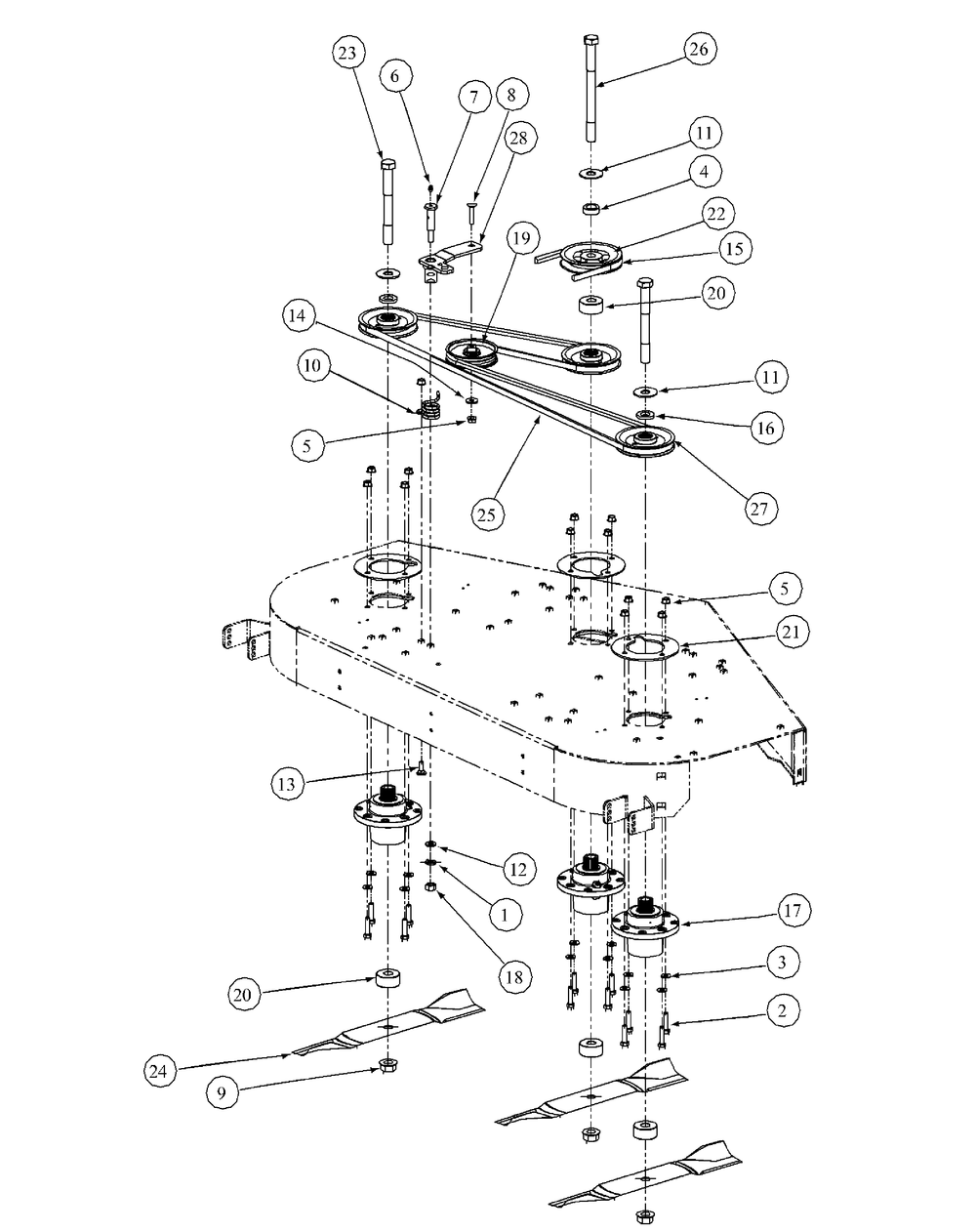 Fabricated Spindle Assembly Diagram and Parts List for HF1954 55AF3DAW150-WAM Cub Cadet Lawn Mower